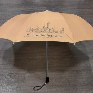 Vintage Umbrella The Castle Smithsonian Institution Tan W/ Wood Handle